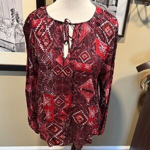 BB Dakota Red and Black Patterned Blouse